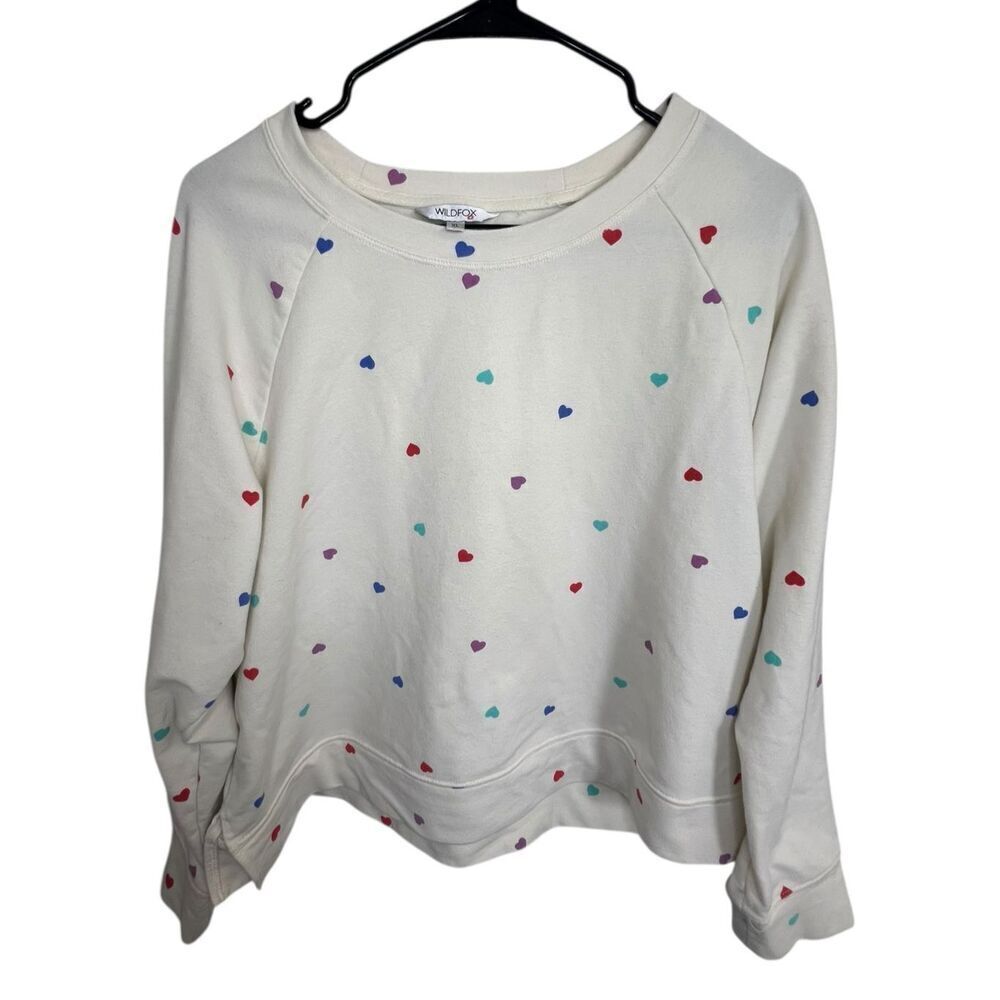 Wild Fox Colorful Heart Patterned White Long Sleeve Sweatshirt